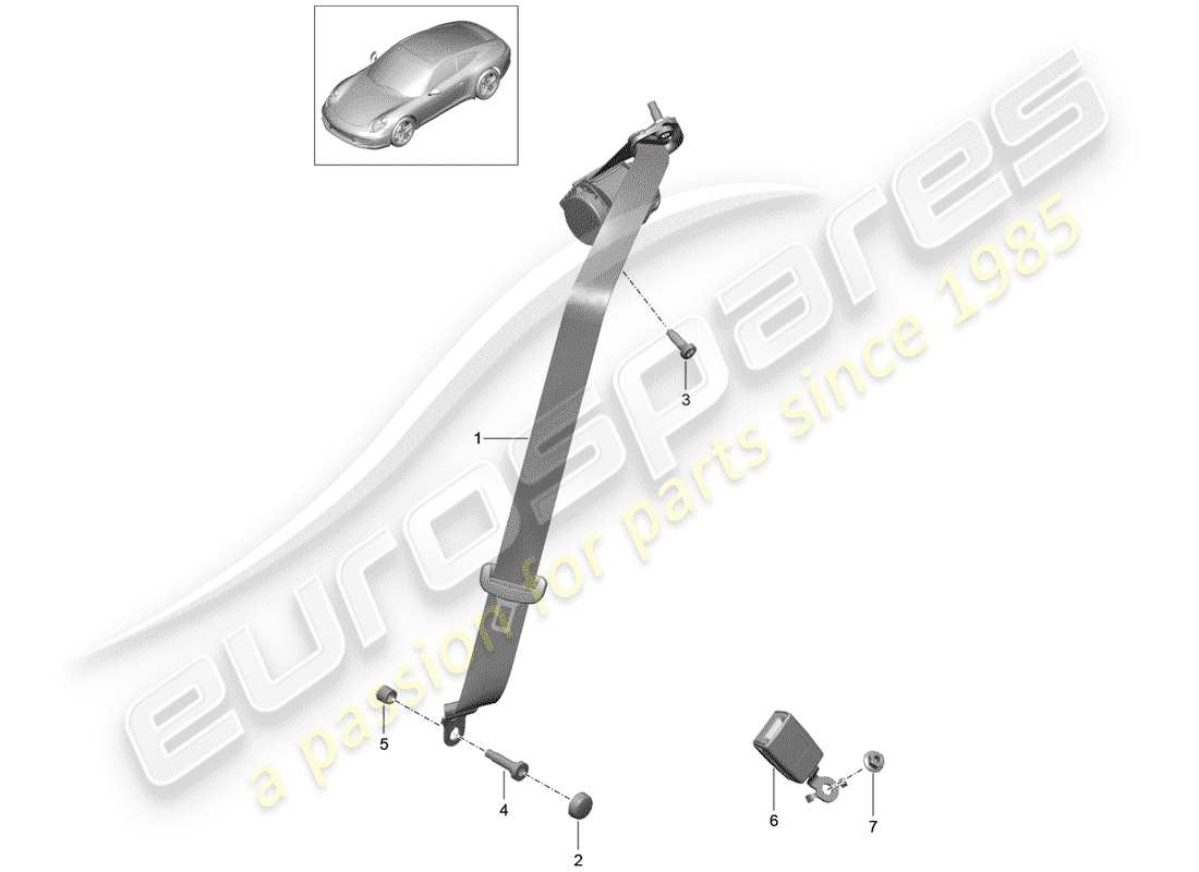 porsche 2015 (991-1) cintura di sicurezza a tre punti diagramma delle parti