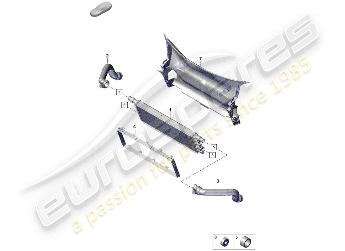 porsche 2019 (718 boxster spyder) diagramma delle parti del radiatore