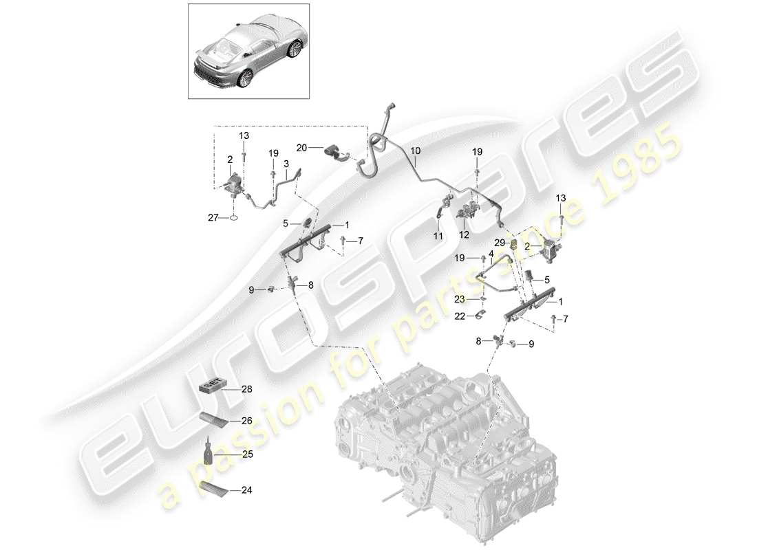 porsche 2020 (991-2 r/gt3/rs) tubo di raccolta carburante diagramma delle parti