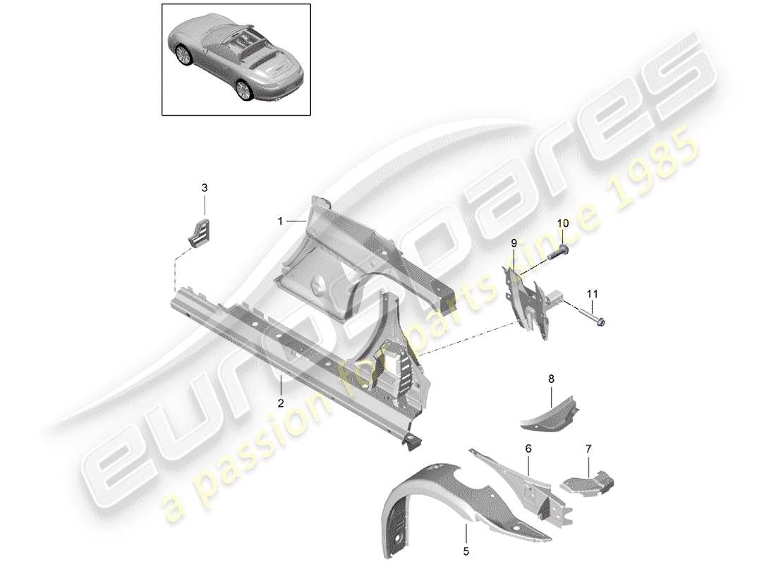 porsche 2013 (991-1) pannello laterale schema delle parti