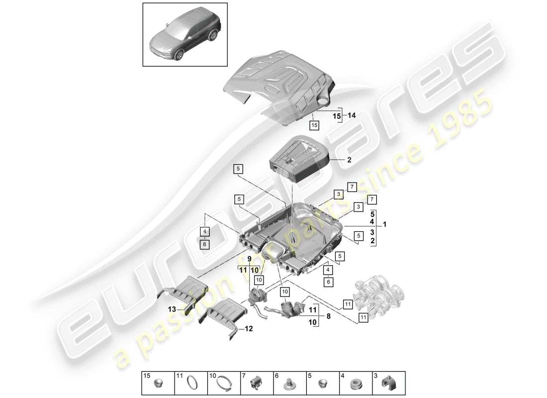 porsche 2020 (cayenne e3 9ya/9yb) filtro dell'aria con collegamento schema delle parti