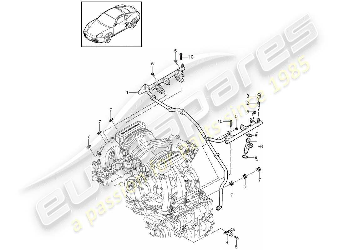 porsche 2011 (987 cayman) tubo di raccolta carburante diagramma delle parti