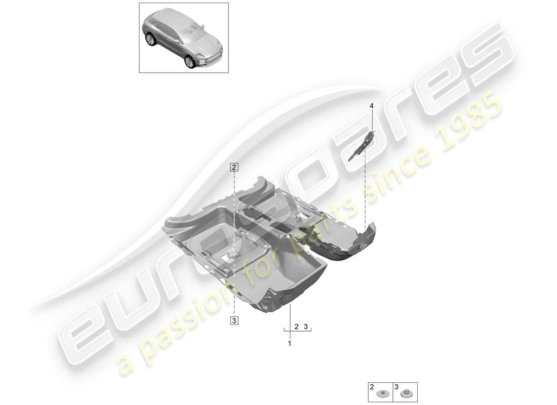 porsche 2019 (macan) copertura del pavimento diagramma delle parti