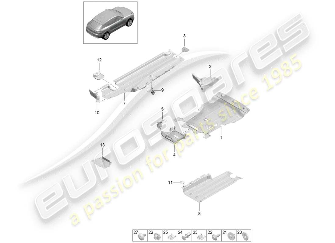 porsche 2019 (macan) rivestimento sottoscocca diagramma delle parti