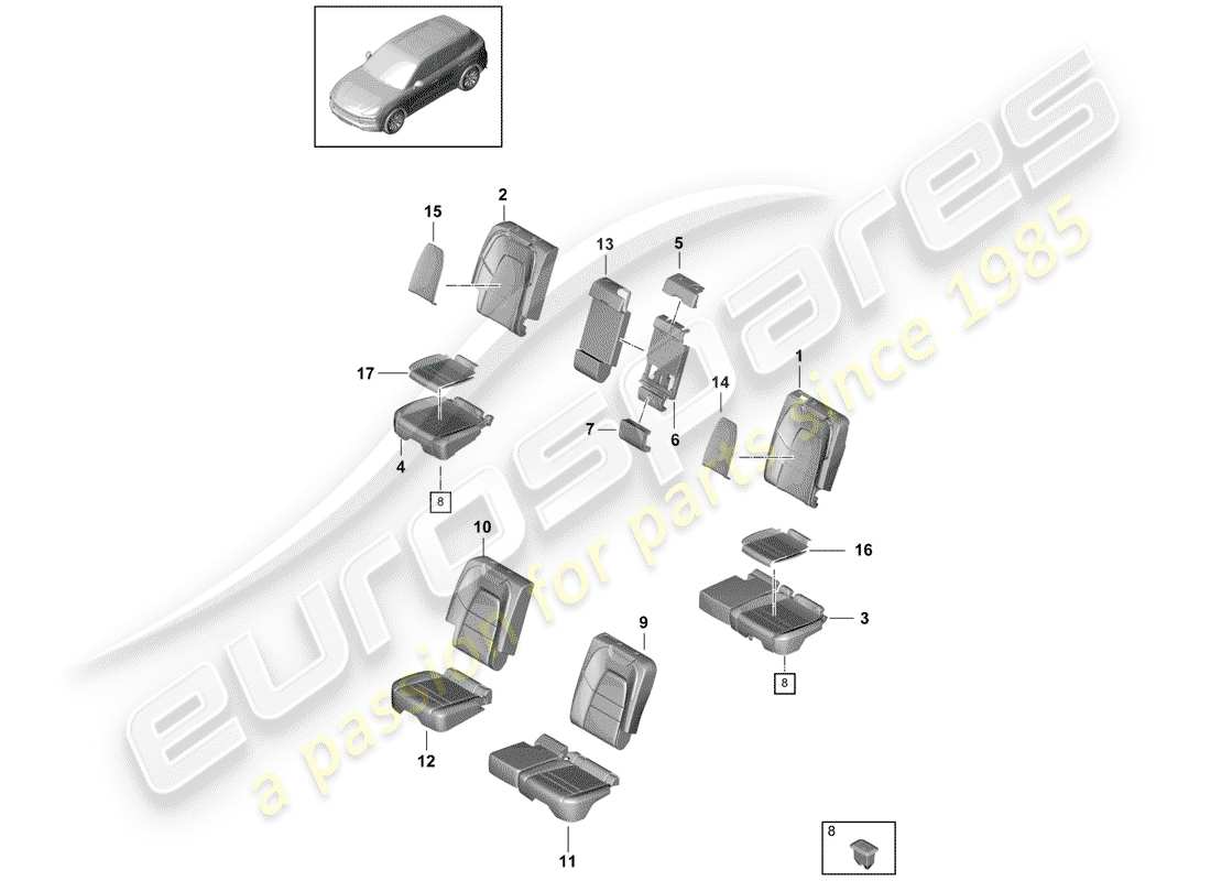 porsche 2020 (cayenne e3 9ya/9yb) posto a sedere diagramma delle parti