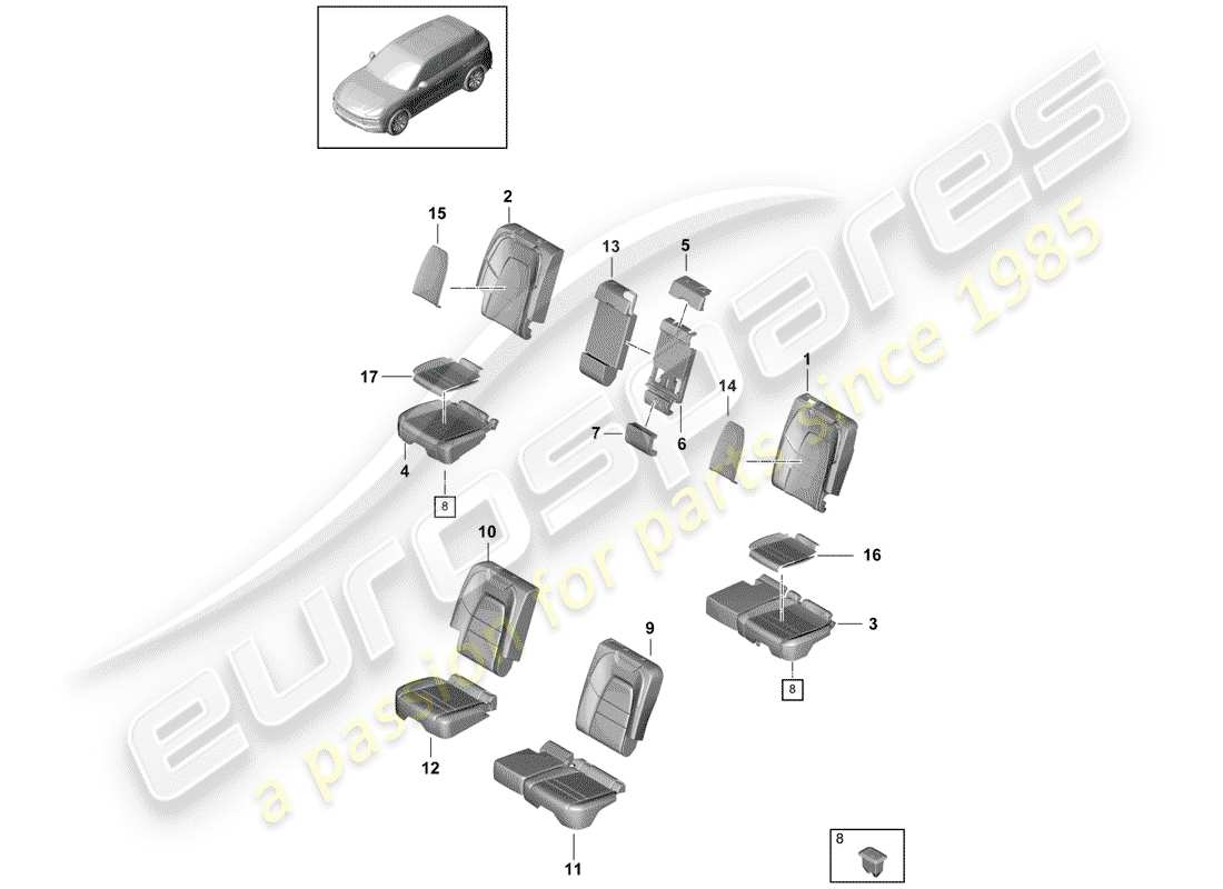 porsche cayenne e3 (2019) diagramma delle parti del sedile