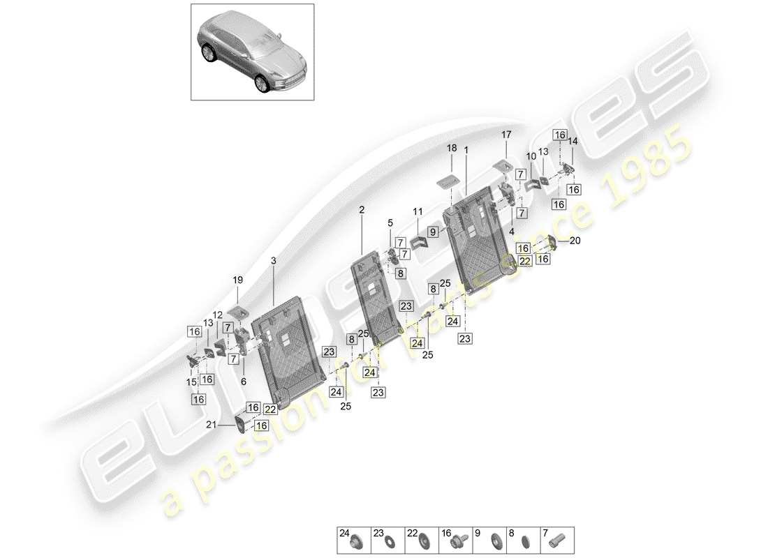 porsche 2019 (macan) schienale del sedile posteriore diagramma delle parti