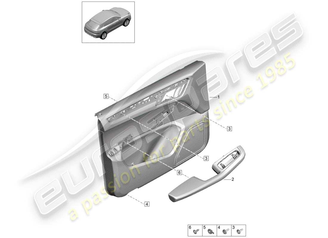 porsche 2019 (macan) pannelli di rivestimento delle porte diagramma delle parti
