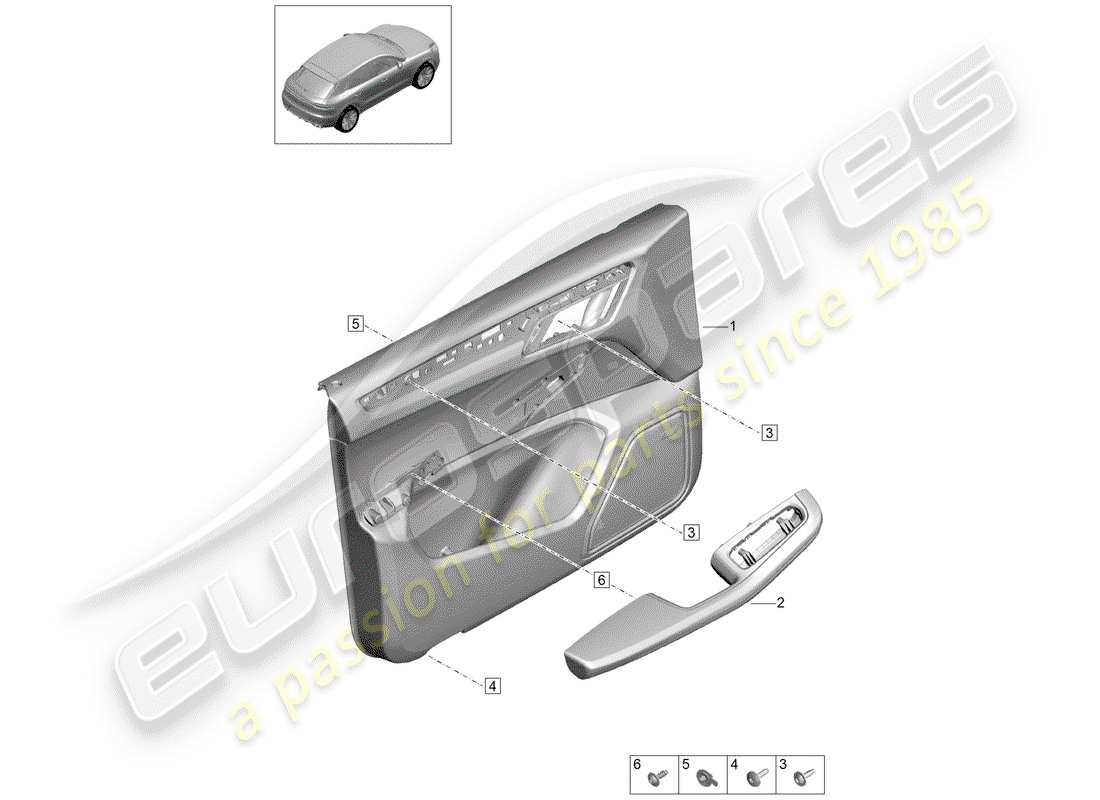 porsche 2019 (macan) pannelli di rivestimento delle porte diagramma delle parti