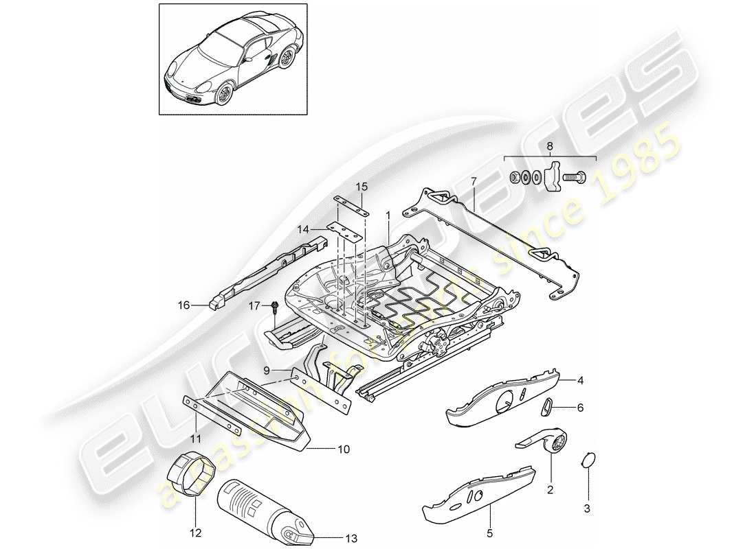 porsche 2012 (987 cayman) schema delle parti telaio del sedile