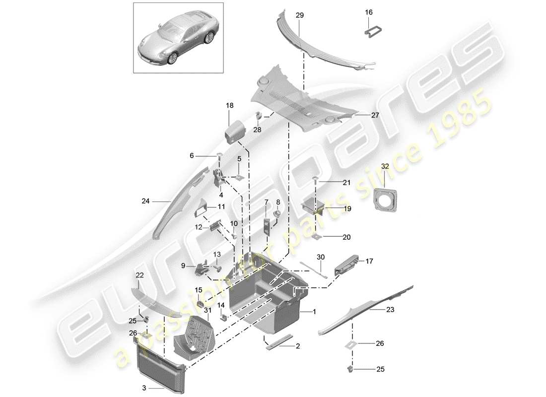 porsche 2017 (991-2) diagramma delle parti della fodera dello stivale