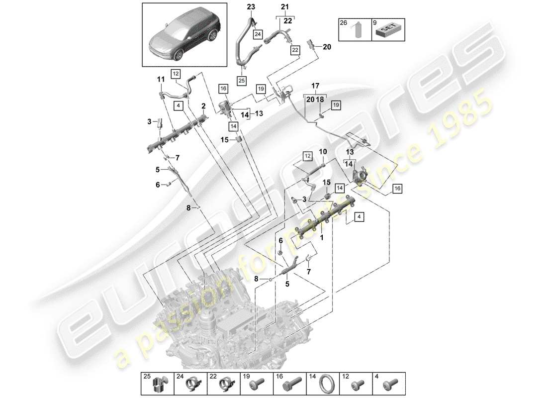 porsche 2020 (cayenne e3 9ya/9yb) tubo raccolta carburante schema delle parti
