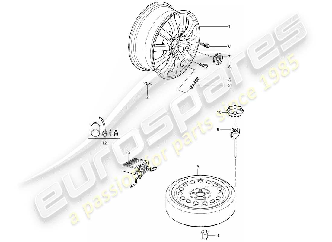 porsche 2008 (cayenne e1 9pa) ruote diagramma delle parti