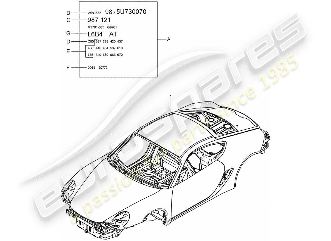 porsche 2012 (987 cayman) schema delle parti della carrozzeria