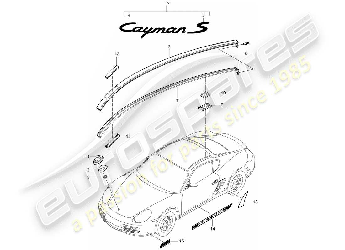 porsche 2012 (987 cayman) targhette diagramma delle parti