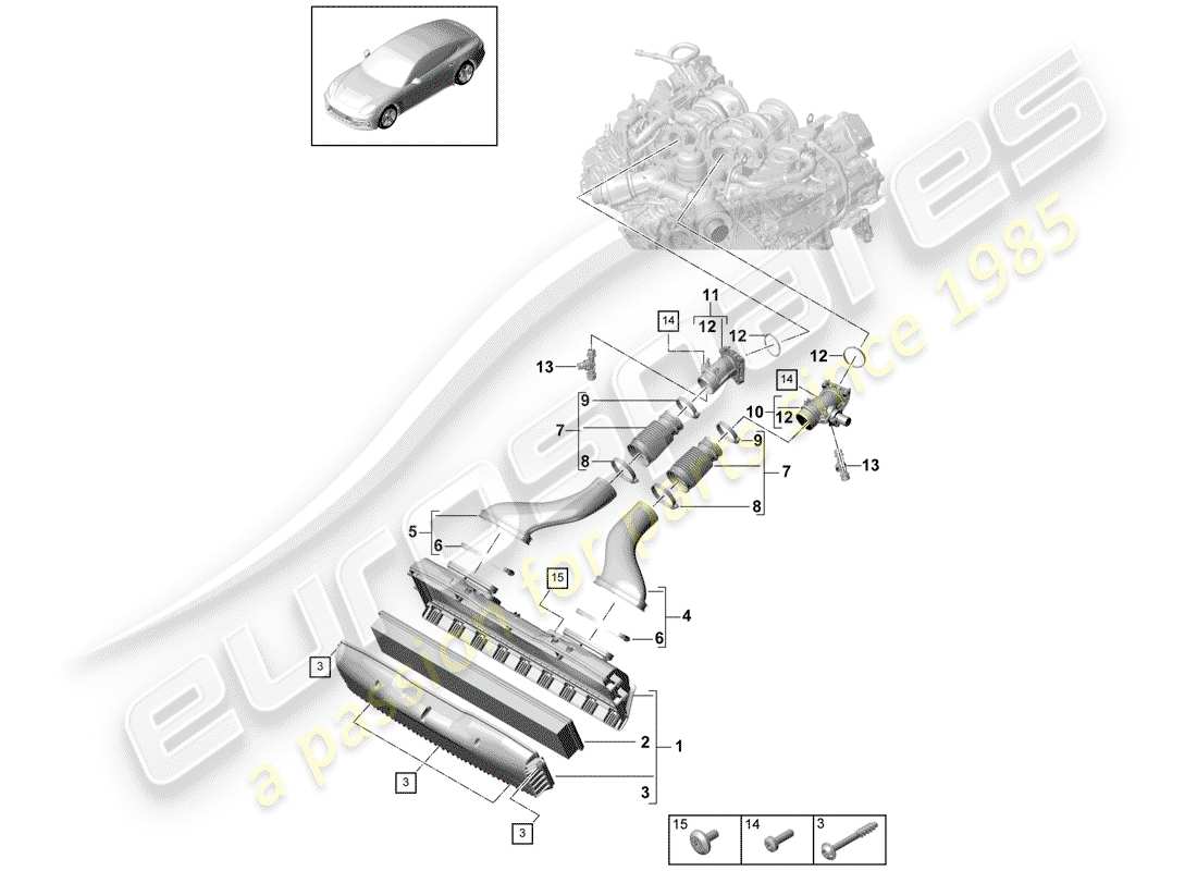 porsche 2020 (panamera 971-1) alloggiamento del filtro dell'aria diagramma delle parti