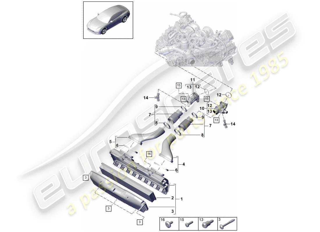 porsche 2017 (panamera 971-1) alloggiamento del filtro dell'aria diagramma delle parti