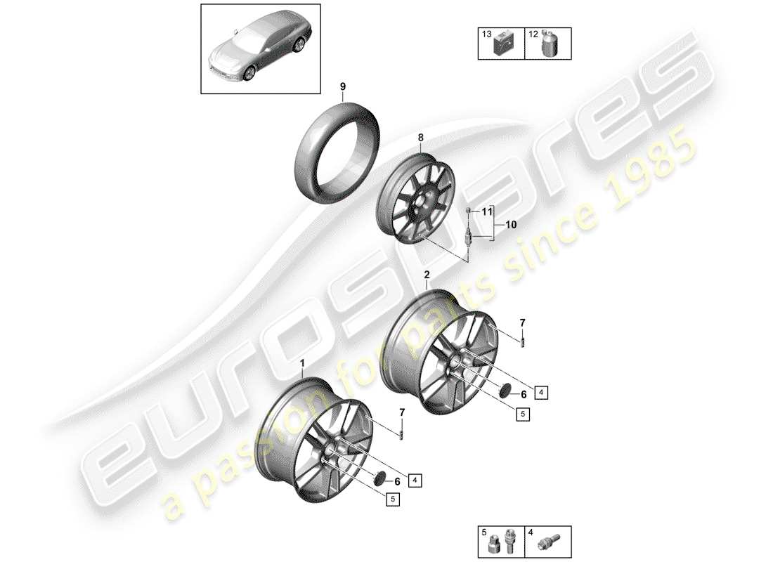 porsche 2017 (panamera 971-1) diagramma delle parti del cerchio in lega