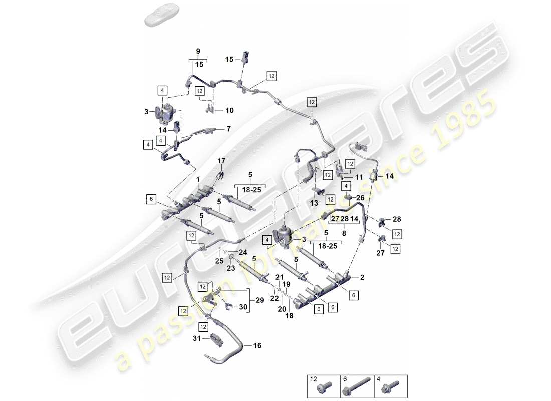 porsche 2019 (718 boxster spyder) sistema di iniezione diagramma delle parti