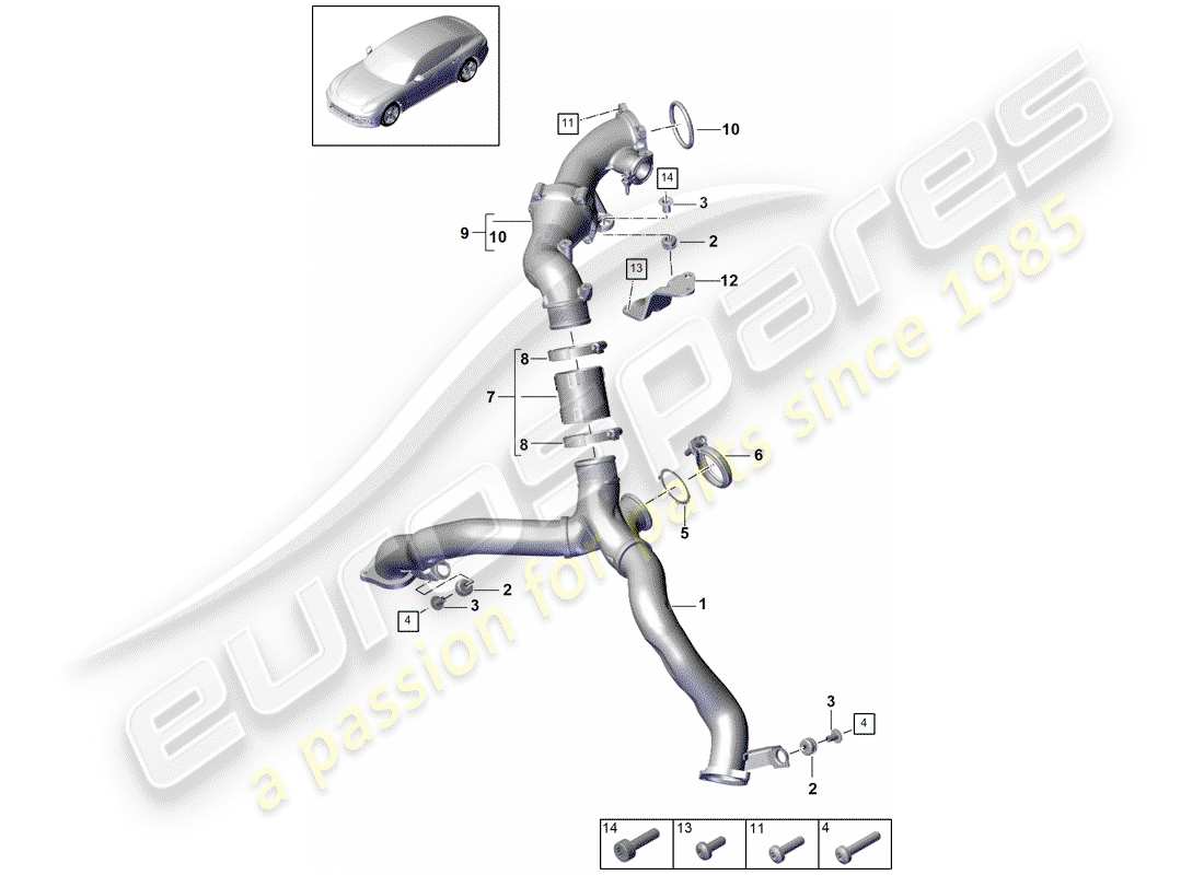 porsche 2017 (panamera 971-1) schema delle parti del raffreddatore dell'aria di carica