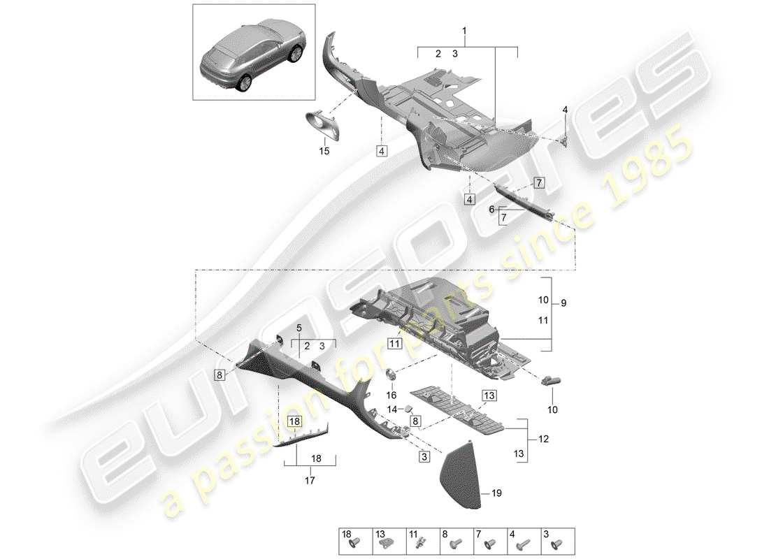 porsche 2019 (macan) scatola di guanti diagramma delle parti