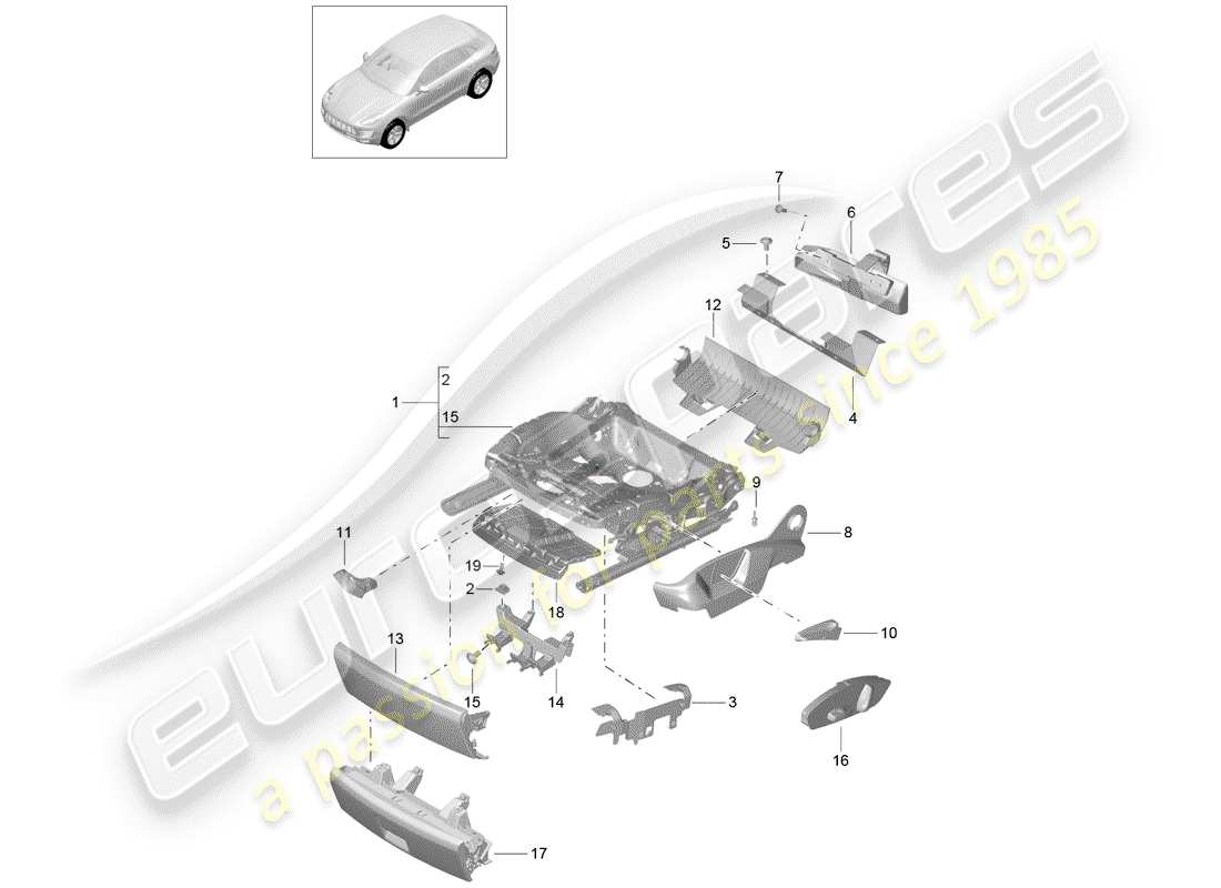 porsche 2018 (macan) telaio del sedile diagramma delle parti