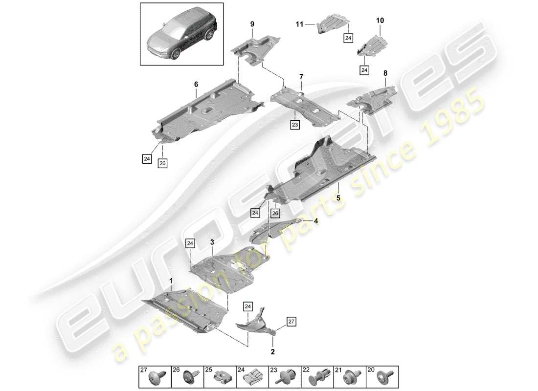 porsche 2019 (cayenne e3 9ya/9yb) liner diagramma delle parti