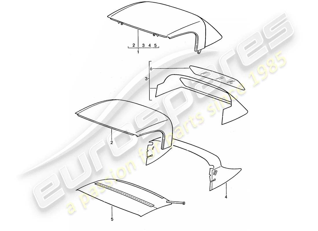 porsche 1990 (944) capote - copertura capote schema delle parti