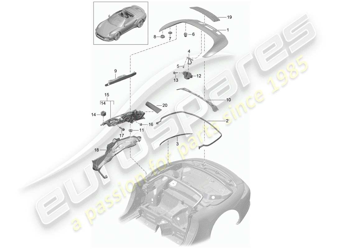 porsche 2014 (991-1 turbo) schema delle parti del cassone portaoggetti superiore