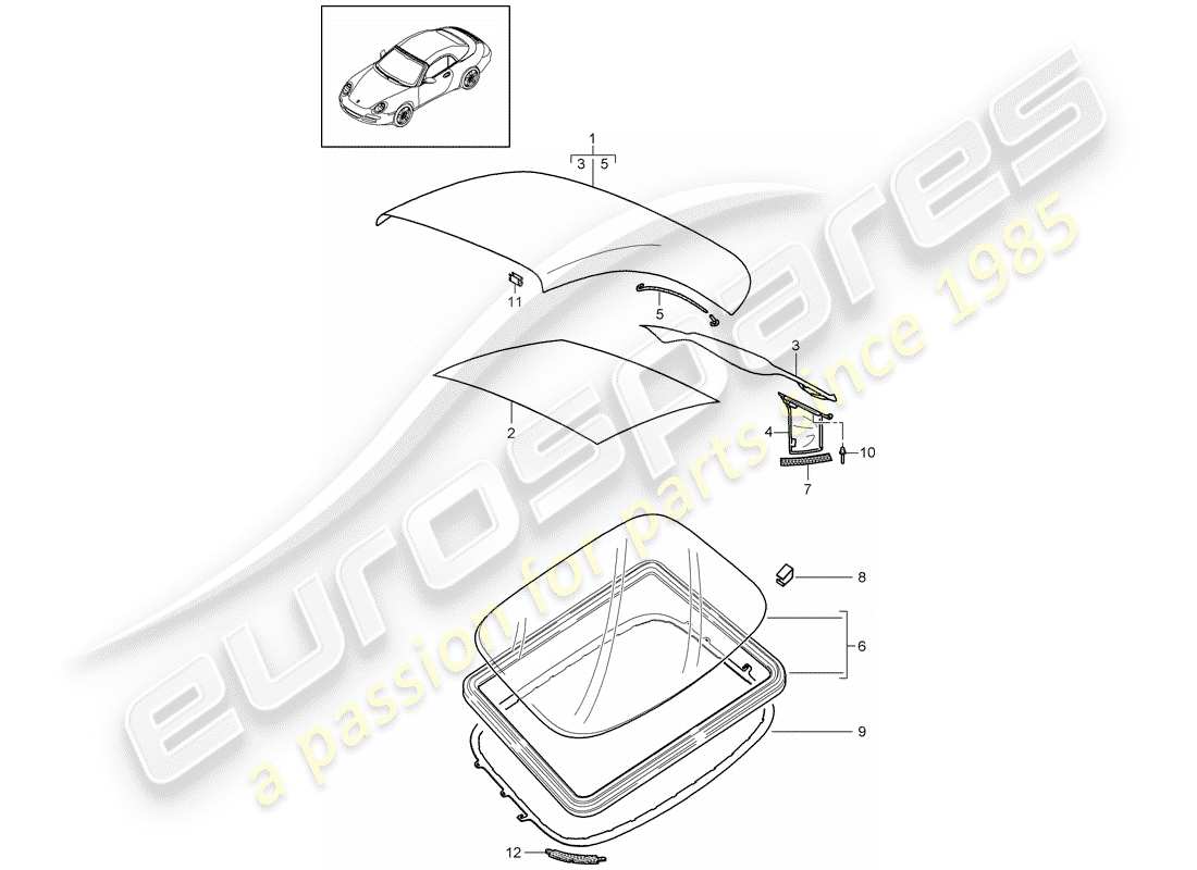 porsche 2011 (997-2) copertura della capote diagramma delle parti
