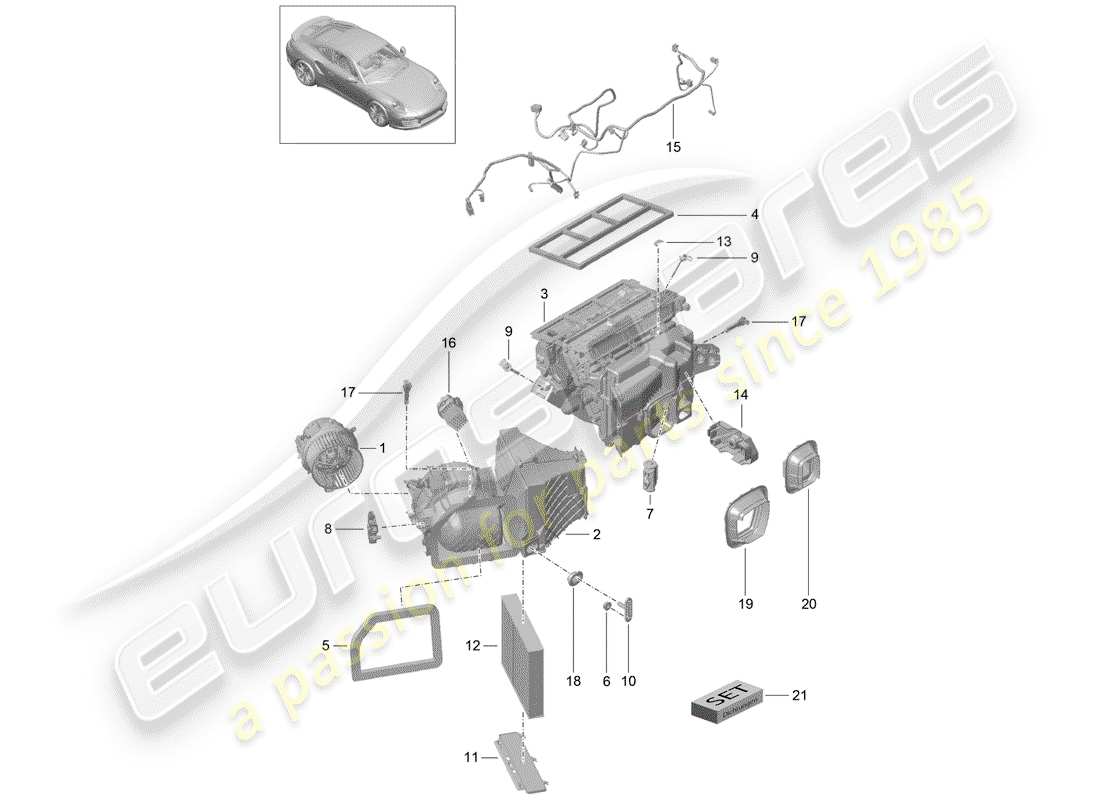 porsche 2016 (991-1 turbo) schema delle parti del condizionatore d'aria
