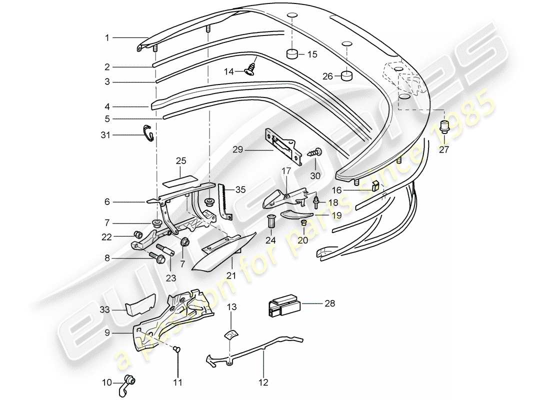 porsche 2005 (997-1) contenitore superiore diagramma delle parti