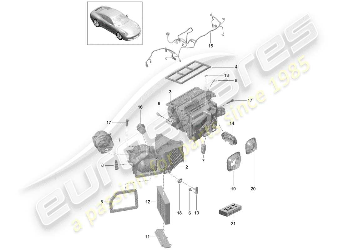 porsche 991 gen. 2 (2020) schema delle parti del condizionatore d'aria