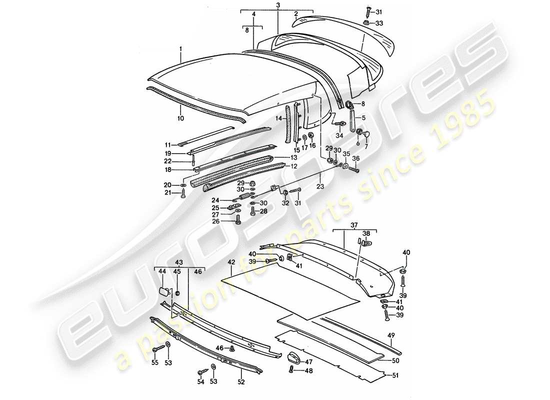 porsche 1987 (911) copertura capote - fascia di tenuta - parti singole schema delle parti