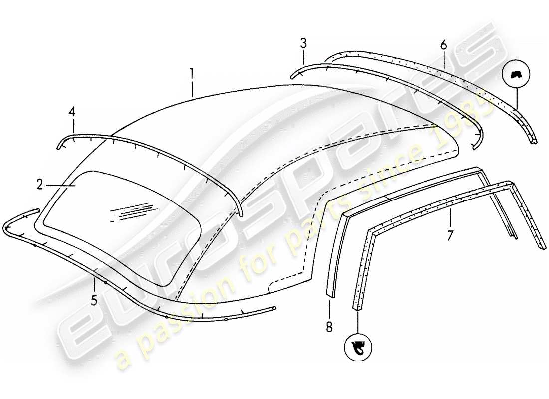 porsche 1959 (356/356a) copertura della capote diagramma delle parti