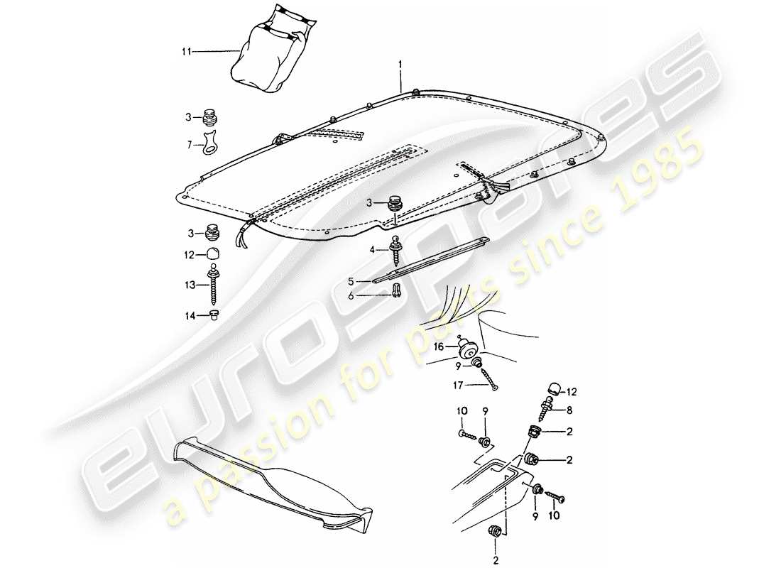 porsche 1990 (964) diagramma delle parti della copertura del tonneau