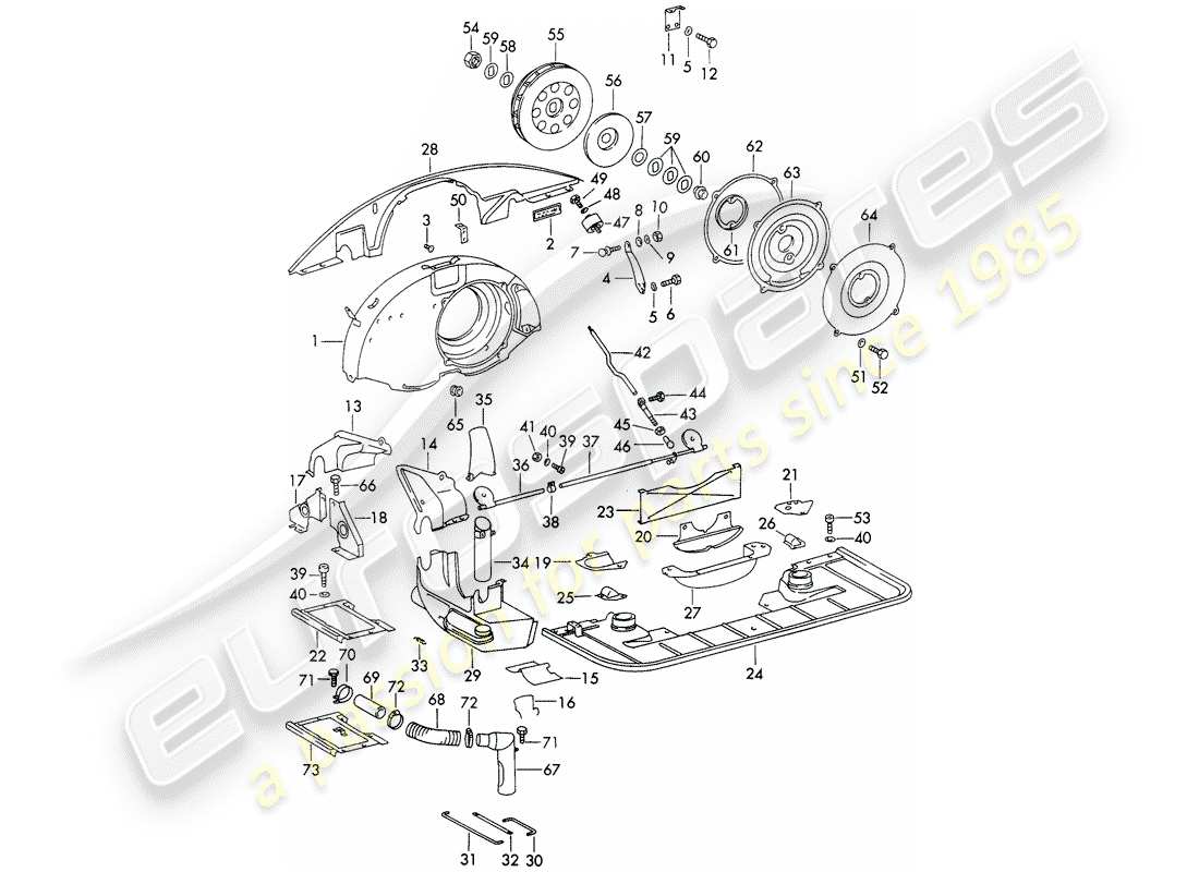 porsche 1966 (911/912) raffreddamento ad aria - condotto dell'aria - e - copertura motore - non per: - (s)(d) esploso delle parti