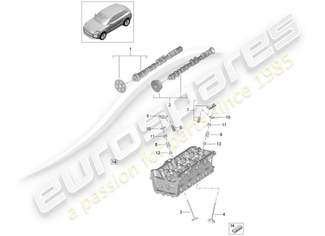 porsche 2019 (macan) albero a camme, valvole diagramma delle parti