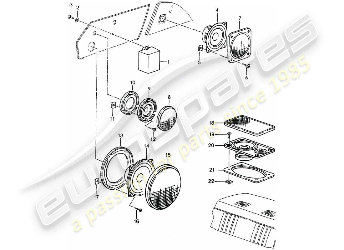 porsche 1990 (964) altoparlante schema delle parti