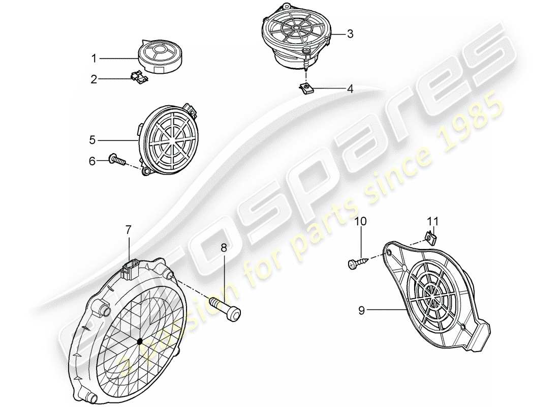 porsche 2010 (997-2 gt3) altoparlante schema delle parti