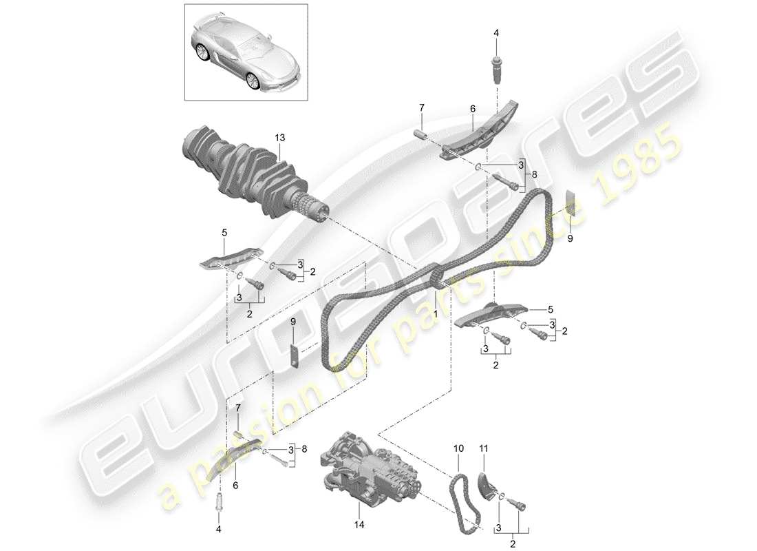 porsche 2016 (981 cayman gt4) diagramma delle parti di controllo della valvola