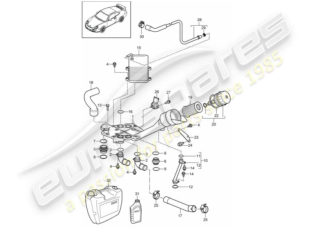 porsche 2008 (997-1 gt3) schema delle parti filtro olio
