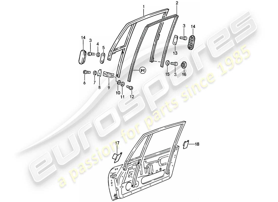 porsche 1989 (911) cornice della finestra diagramma delle parti