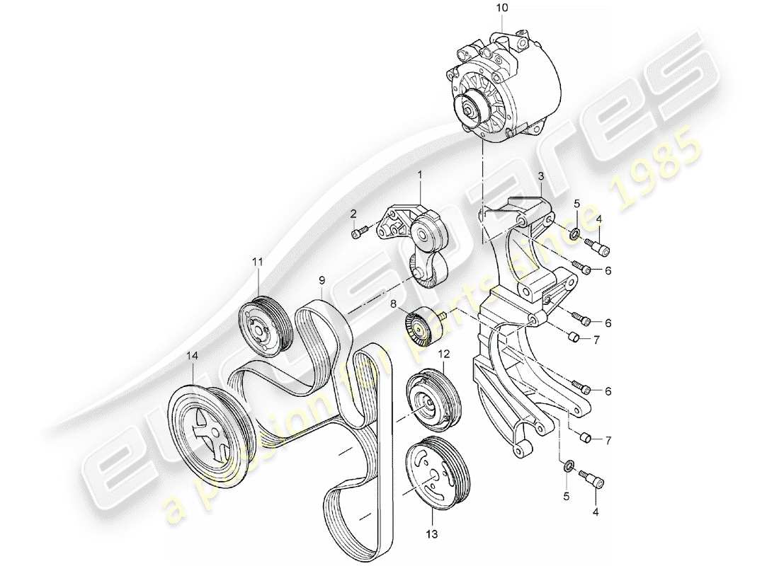 porsche 2004 (cayenne e1 9pa) ammortizzatore tensione cinghia schema delle parti
