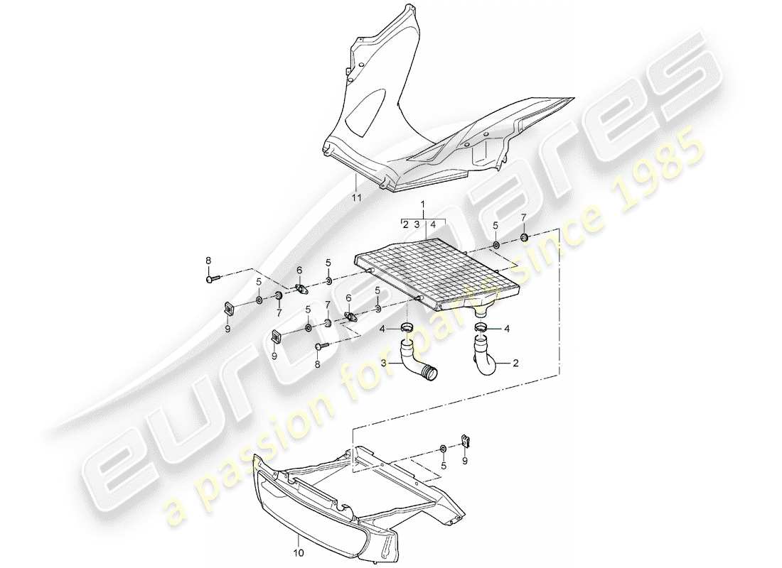 porsche 2005 (carrera gt) diagramma delle parti del radiatore