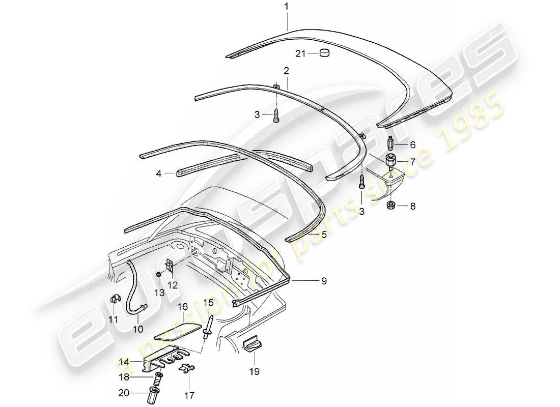 porsche 1997 (986 boxster) cassetto portaoggetti superiore - coperchio - guarnizioni schema delle parti