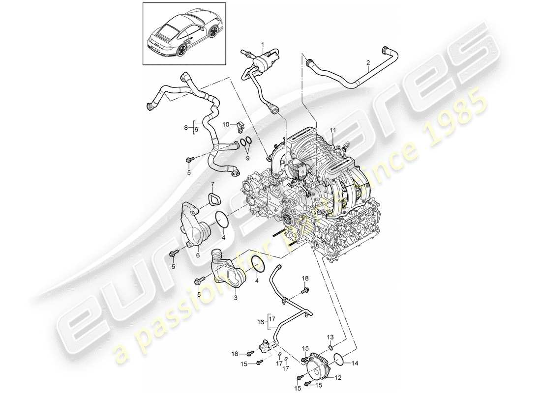 porsche 2011 (997-2 turbo / gt2 rs) basamento diagramma delle parti