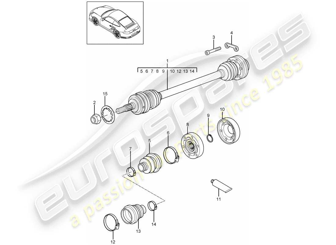 porsche 2011 (997-2 turbo / gt2 rs) albero di trasmissione diagramma delle parti