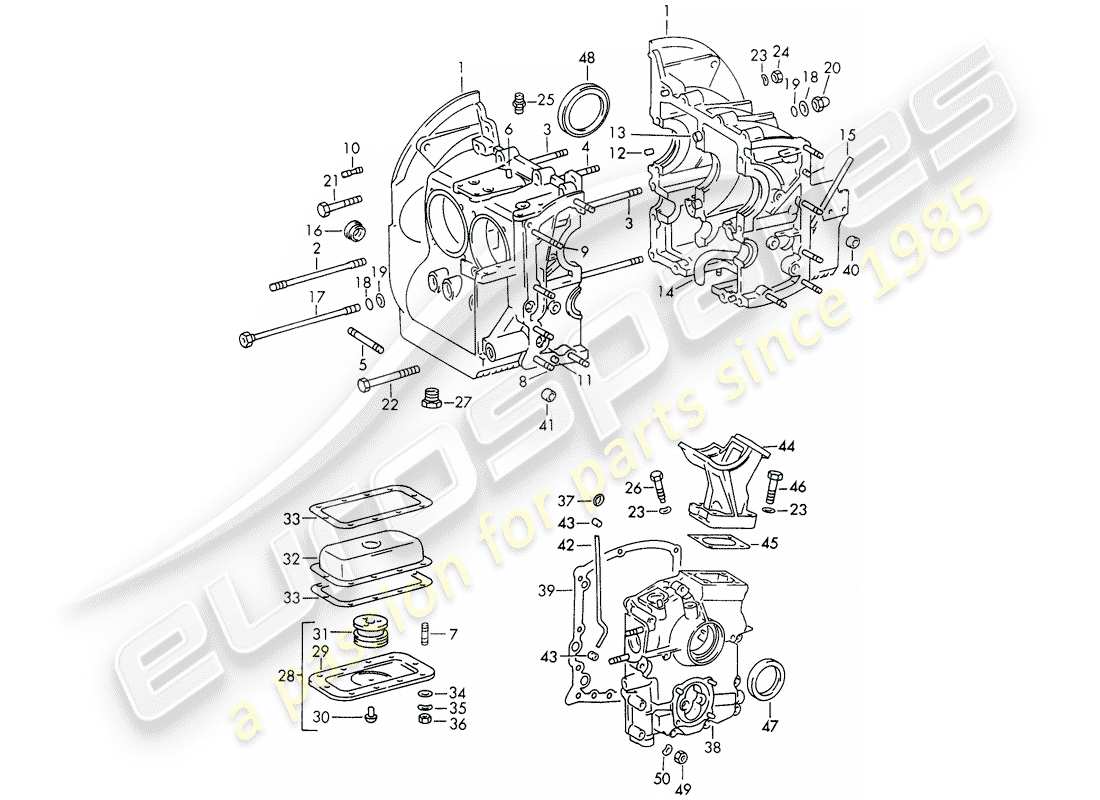 porsche 1966 (911/912) basamento - set di riparazione per manutenzione - set guarnizioni - vedi illustrazione: diagramma delle parti