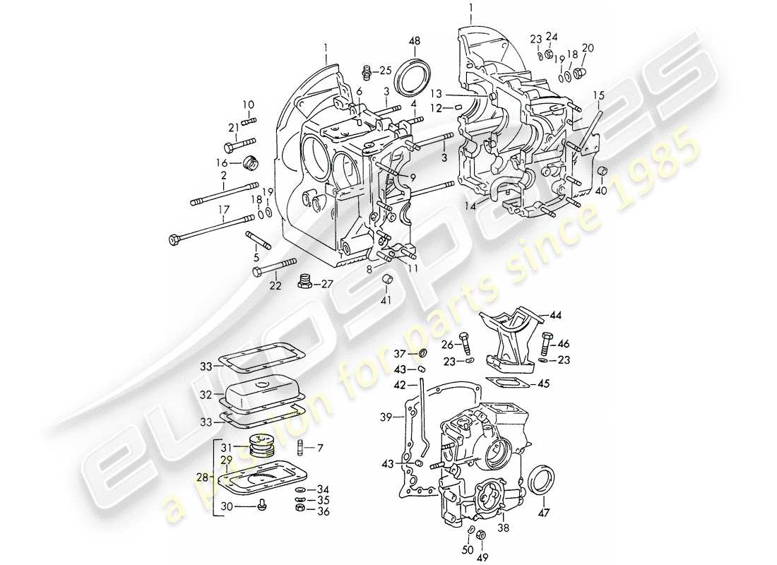 porsche 911/912 (1966) carter motore - set di riparazione per manutenzione - set guarnizioni - vedi illustrazione: schema delle parti